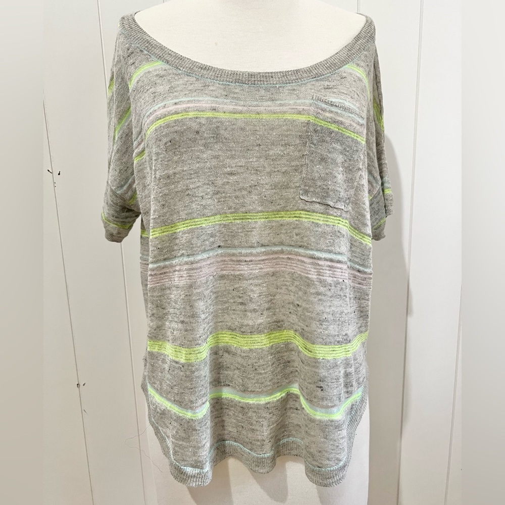 White Warren top Linen  Horizontal striped oversized shirt  Women size S gray